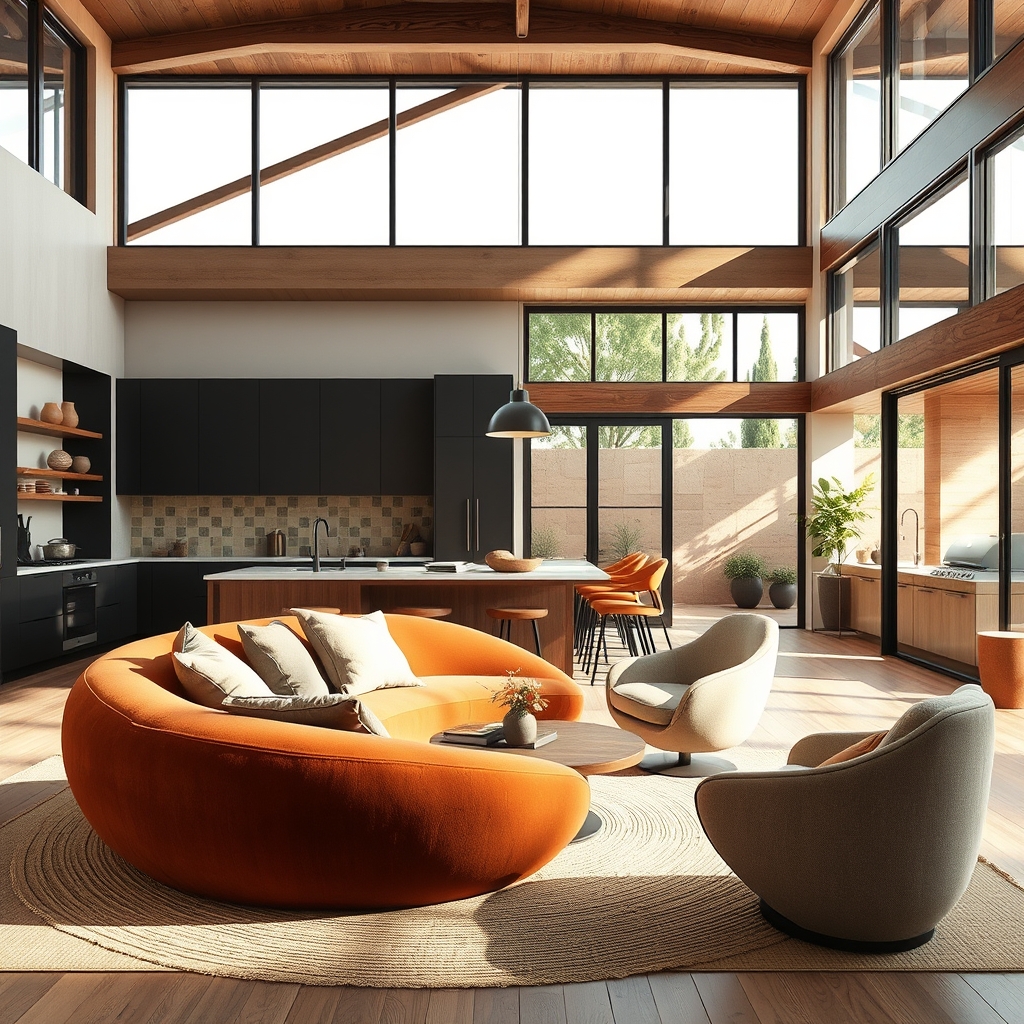 Curved Elegance and Earthy Tones: Redefining Modern Interiors with Mixed Textures and Smart Functionality