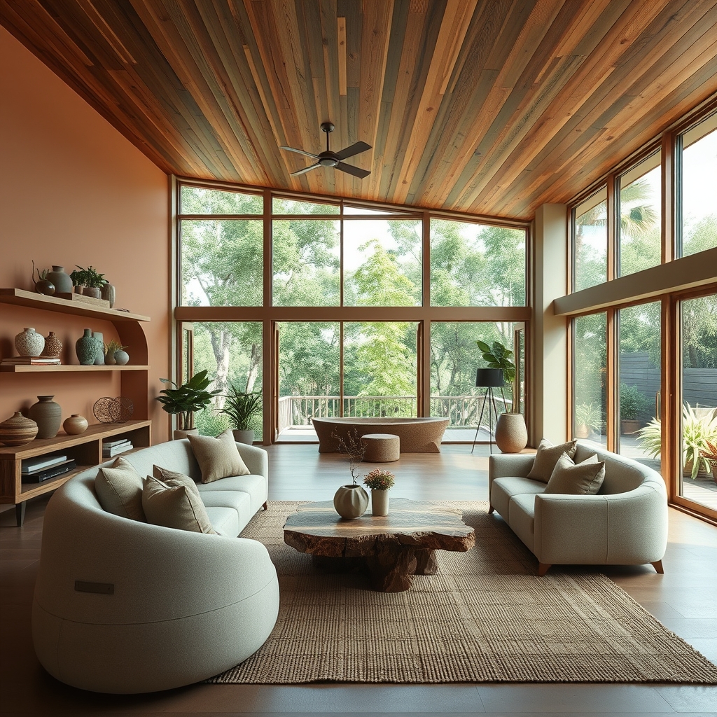 The Seamless Fusion of Modern Heritage and Biophilic Design: Crafting Living Spaces with Earthy Palettes and Wooden Ceilings