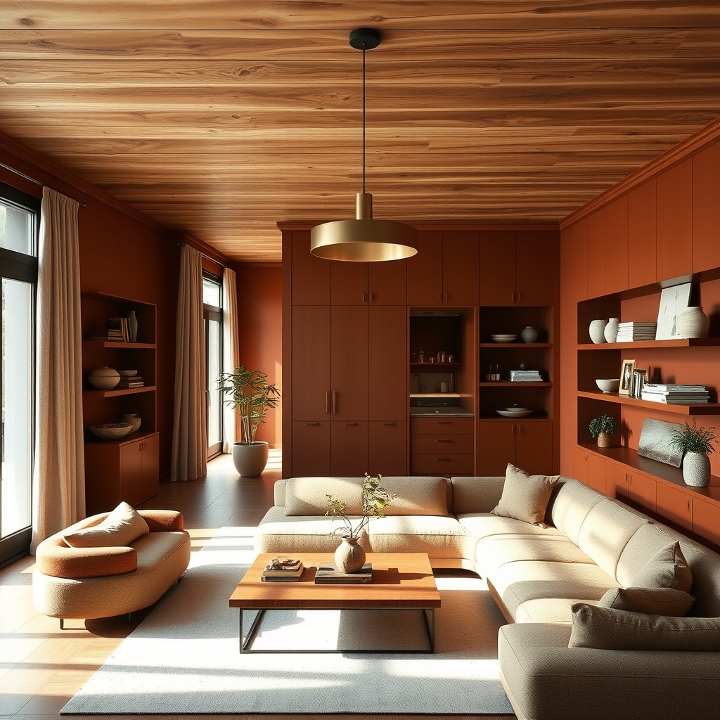 The Modern Home as a Sanctuary of Fluid Depth: How Colour Drenching, Aged Metals, and Wooden Ceilings Craft a Living Space That Feels Infinite