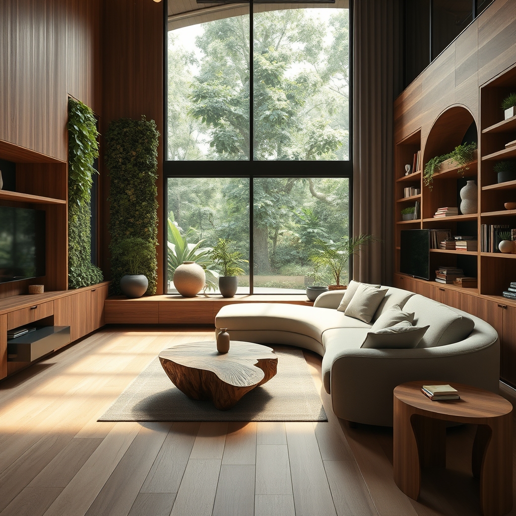 The Modern Home as a Sanctuary of Fluid Continuity: How Mixed Wood Tones, Curved Furniture, and Biophilic Design Craft a Living Space That Breathes With Nature