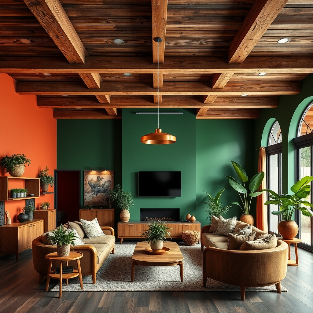 The Modern Home as a Sanctuary of Fluid Depth: How Colour Drenching, Aged Metals, and Wooden Ceilings Craft a Living Space That Feels Infinite